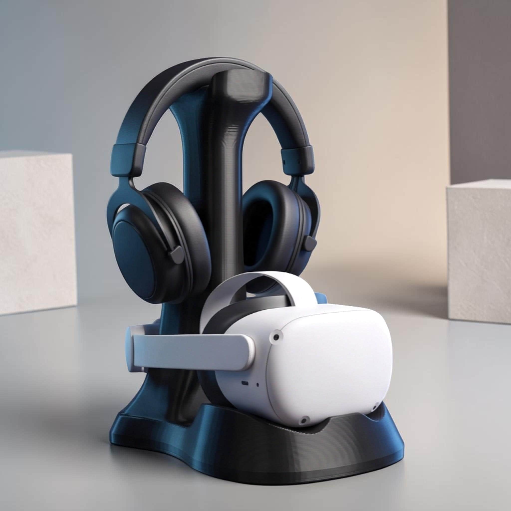 VR & Headphone Dual Stand – 3D Printed Gaming Gear Organizer