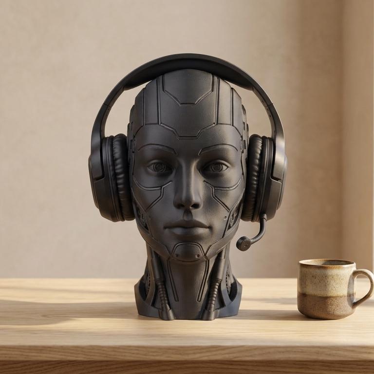 Futuristic Android Headset Holder – Cyberpunk 3D Printed Desk Decor