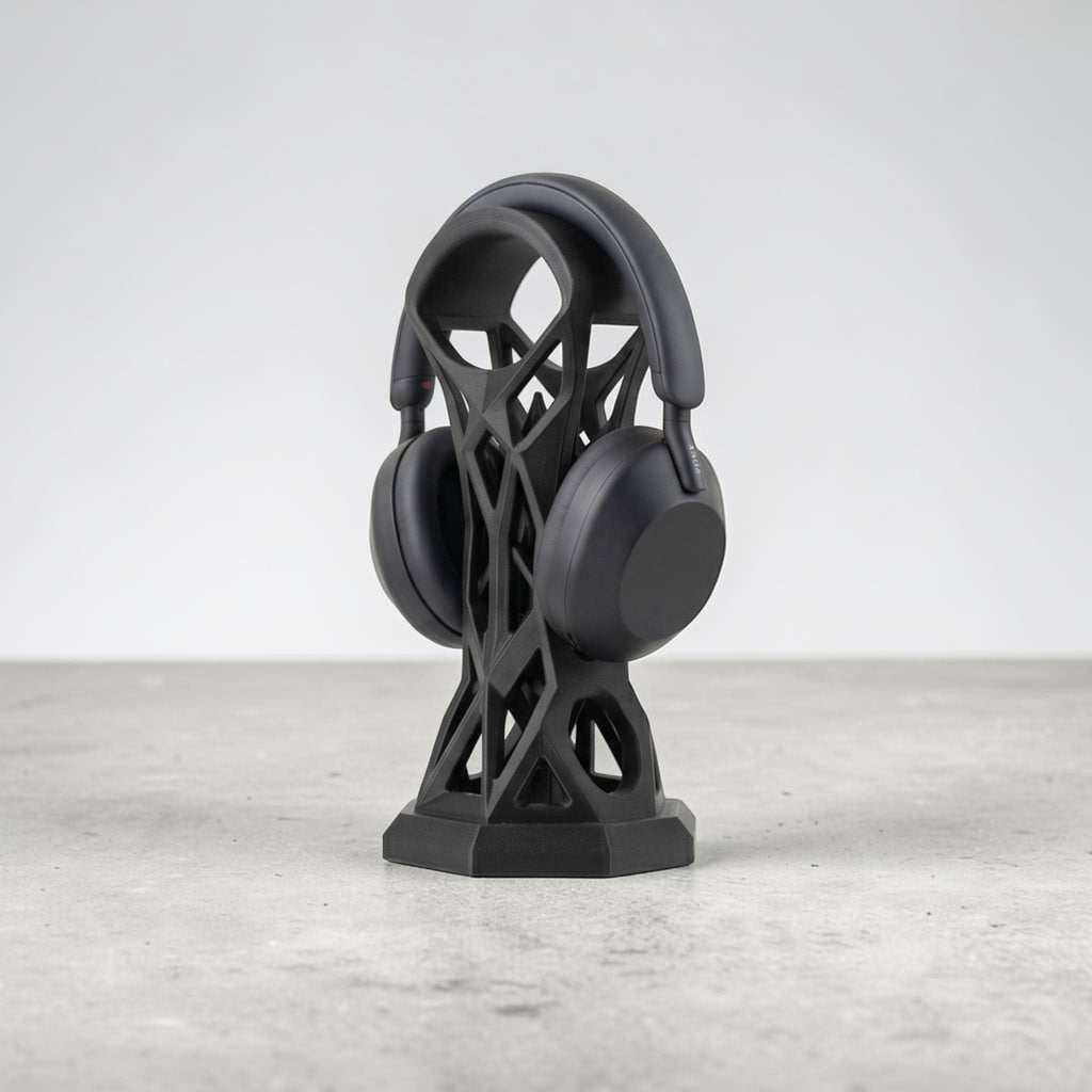 Cage Design Headphone Holder – 3D Printed Black Gaming Desk Stand