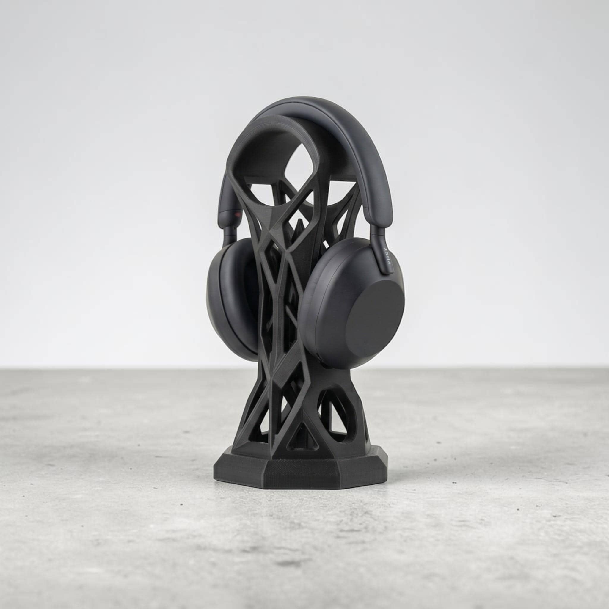 Cage Design Headphone Holder – 3D Printed Black Gaming Desk Stand