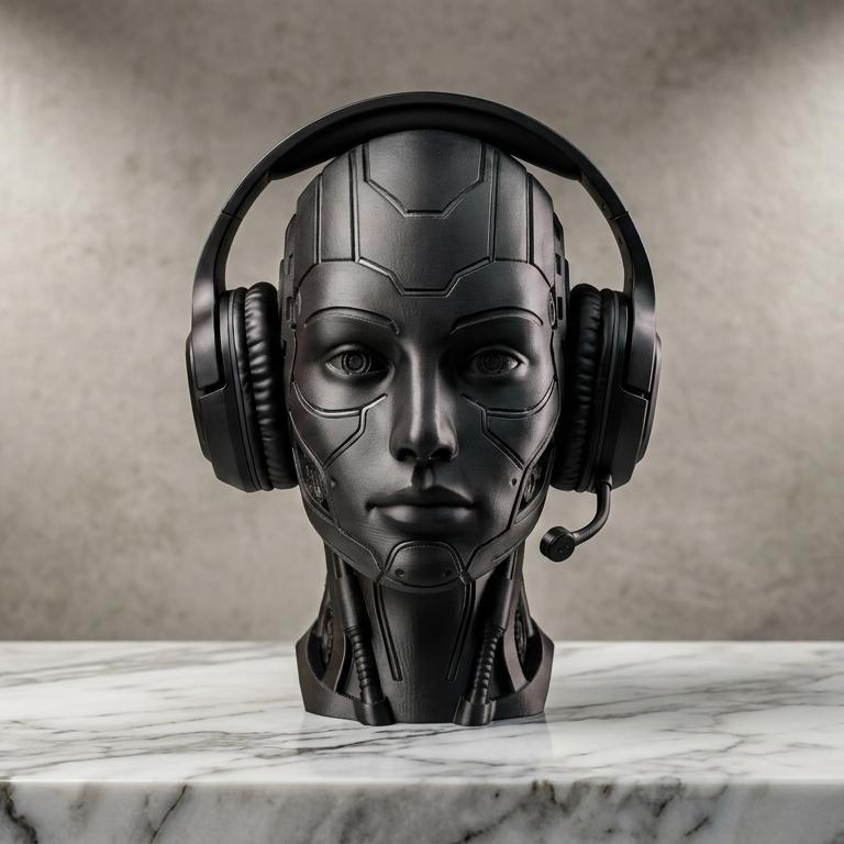 Futuristic Android Headset Holder – Cyberpunk 3D Printed Desk Decor