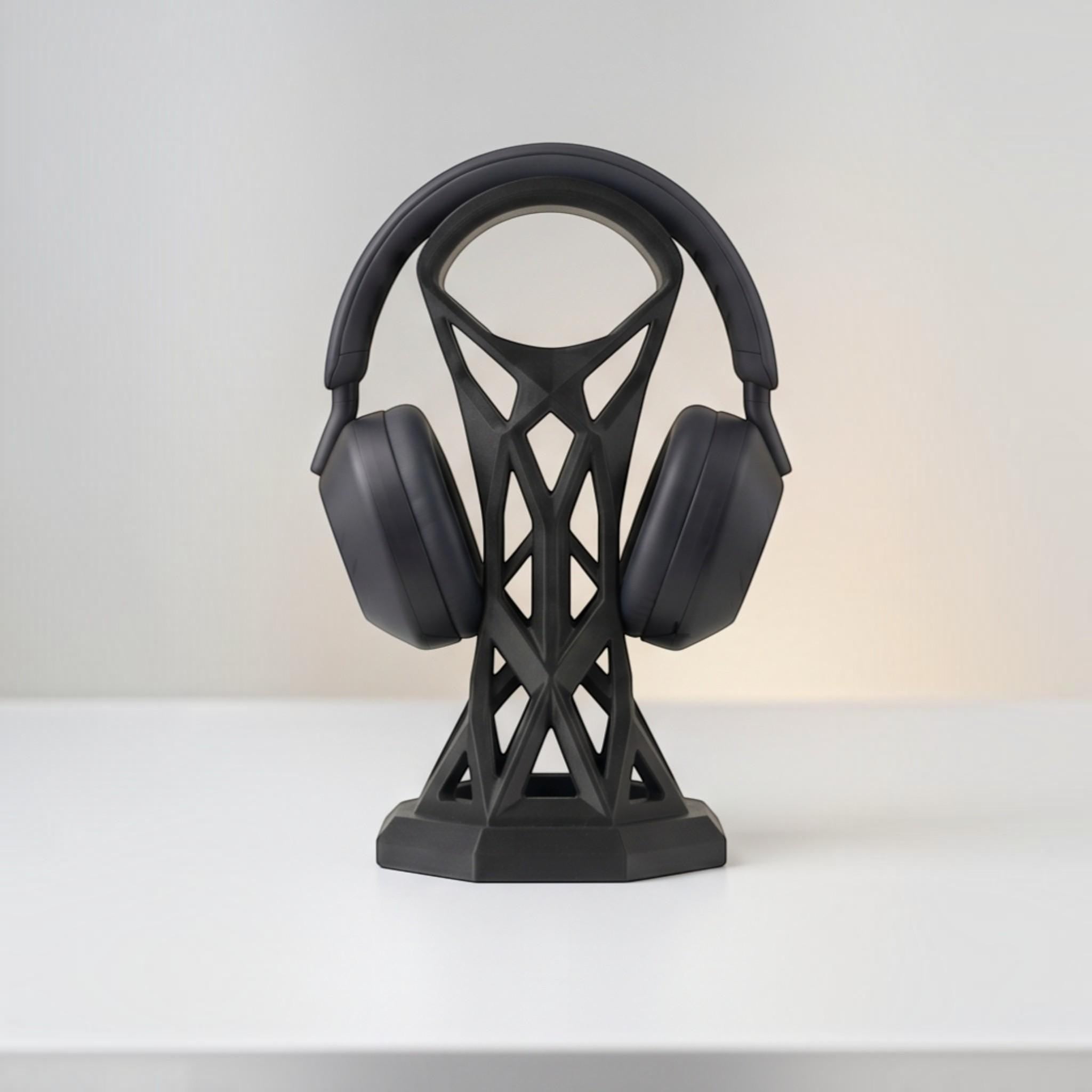Cage Design Headphone Holder – 3D Printed Black Gaming Desk Stand