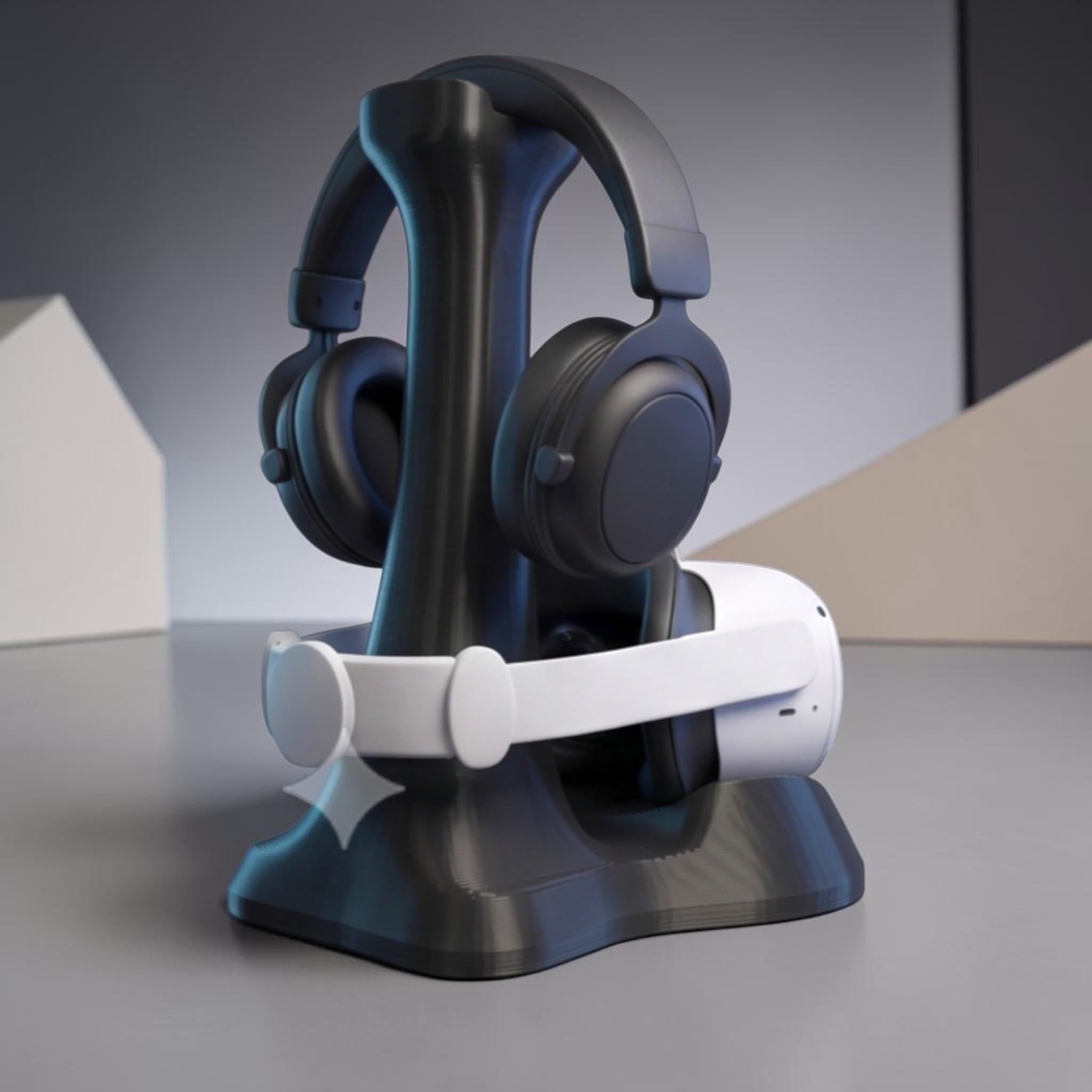 VR & Headphone Dual Stand – 3D Printed Gaming Gear Organizer