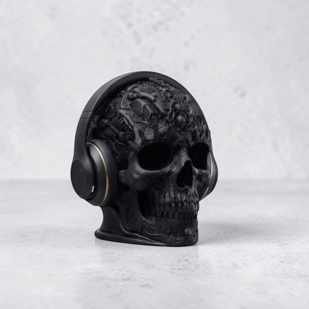 Gothic Skull Headphone Stand – Dark Academia Desk Decor