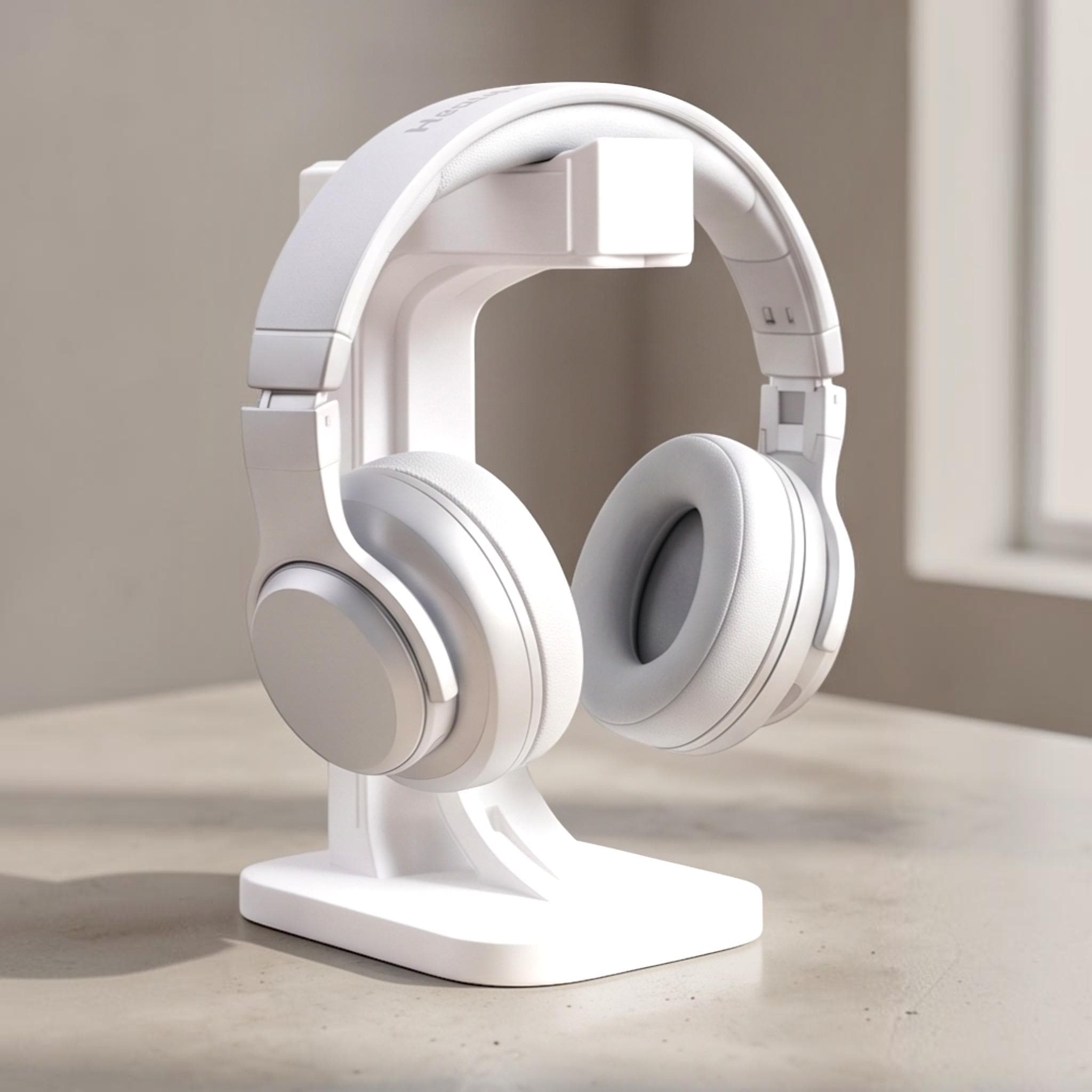 White Gaming Headset Stand – Minimalist 3D Printed Desk Organizer