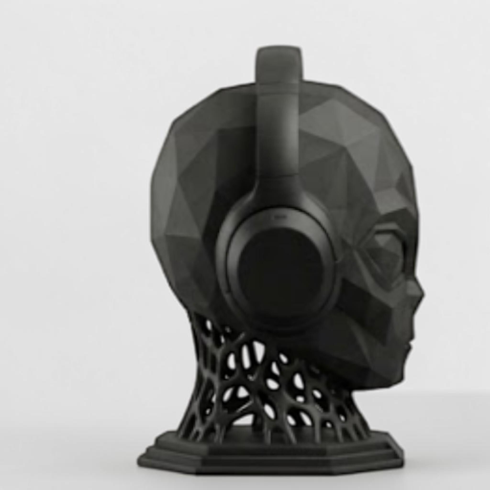 Alien Headphone Stand – Matte Black Extraterrestrial Desk Sculpture