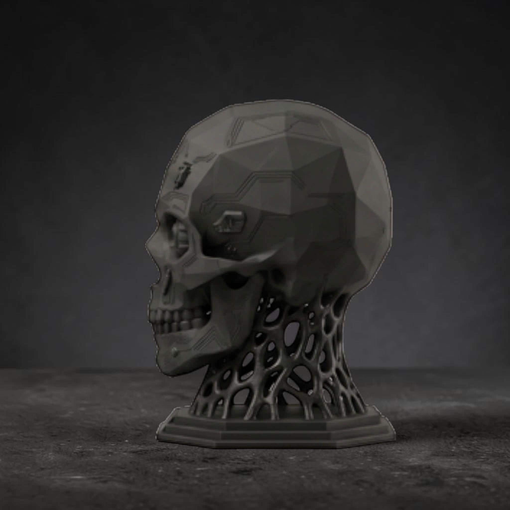 Mechanical Skull Headset Holder – Industrial Sci-Fi Gaming Desk Decor