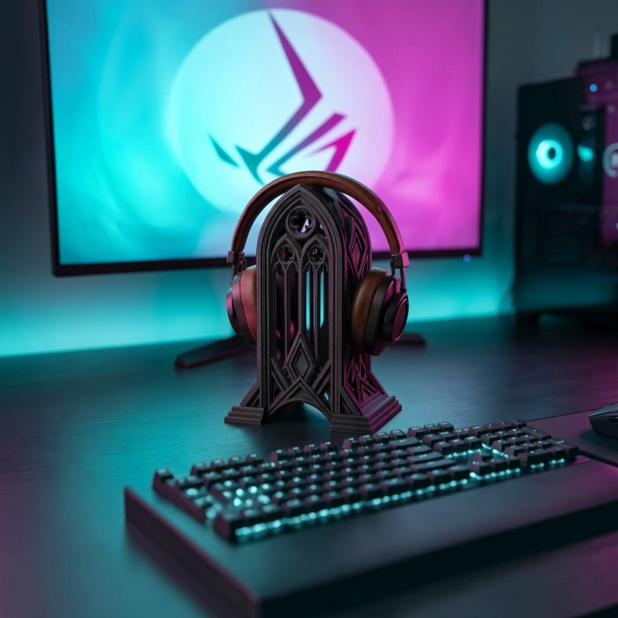 Gothic Cathedral Headphone Stand – 3D Printed Gaming Desk Decor