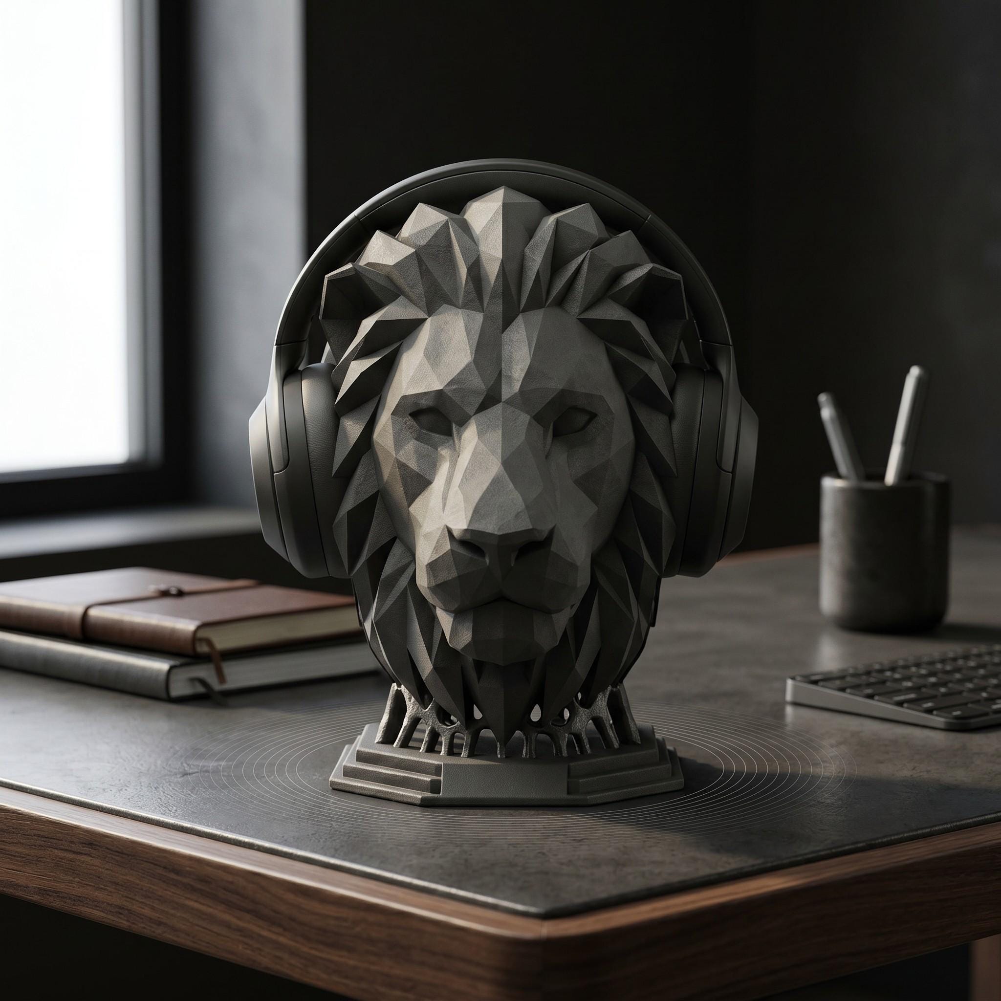 Majestic Lion Headphone Stand – 3D Printed Bold Gaming Desk Art