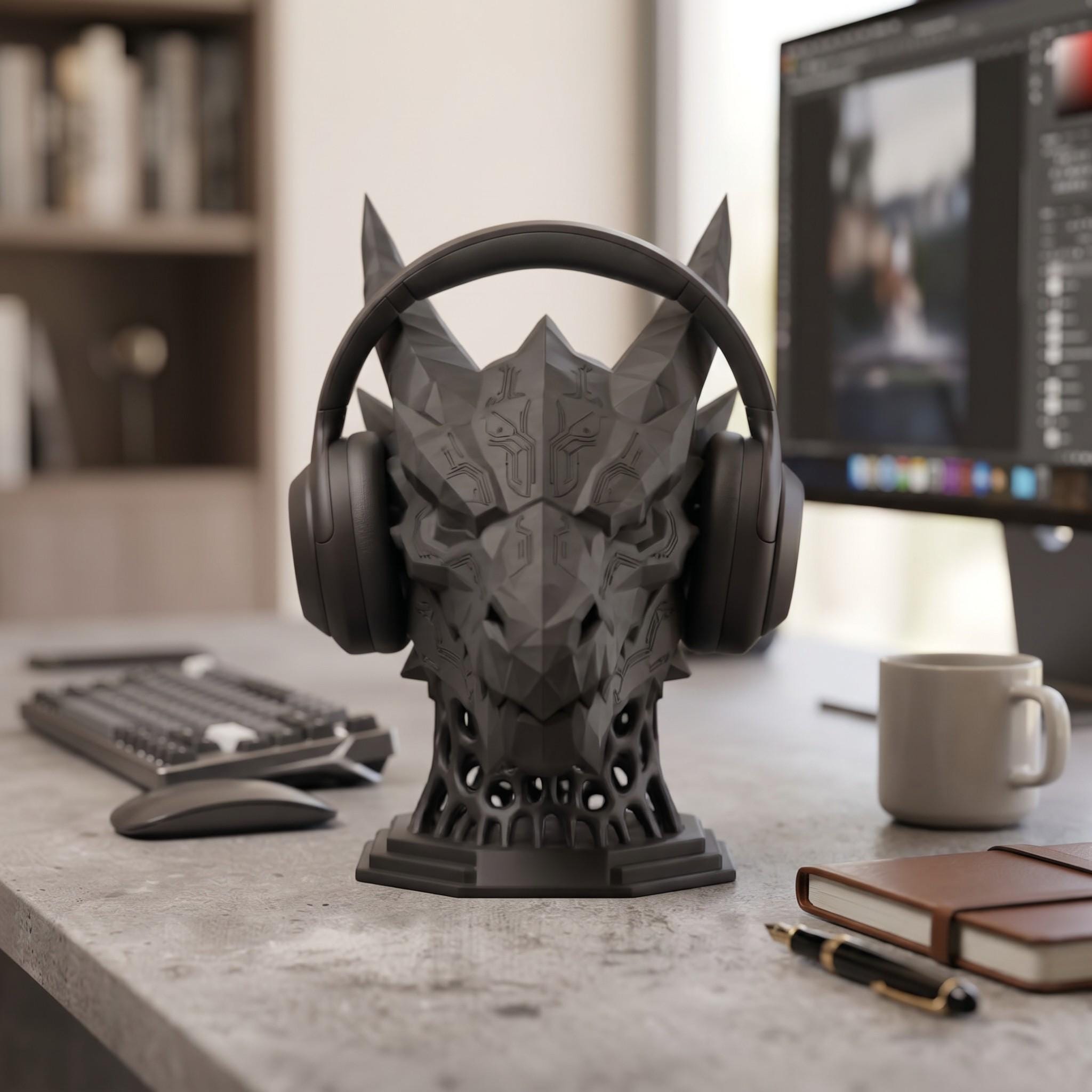 Mech Dragon Headset Stand – 3D Printed Sci-Fi Gaming Desk Decor