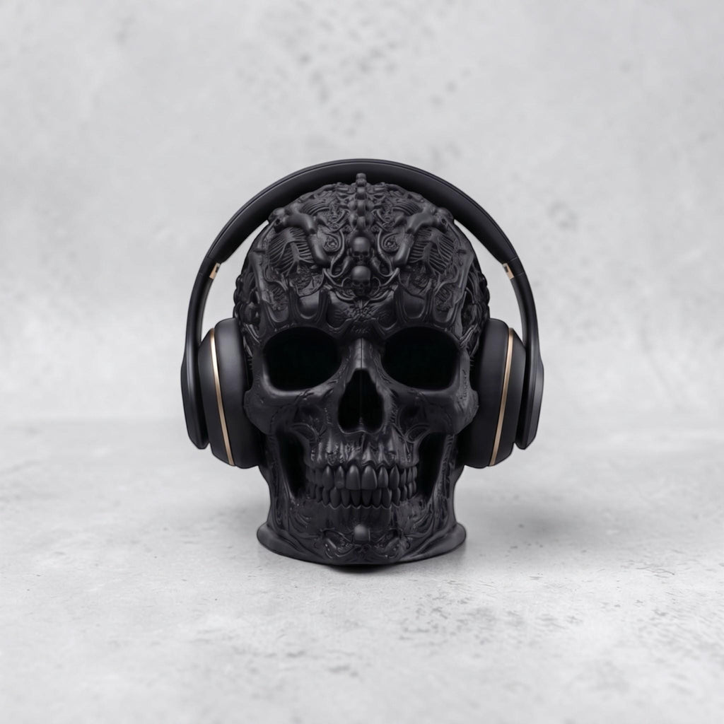 Gothic Skull Headphone Stand – Dark Academia Desk Decor