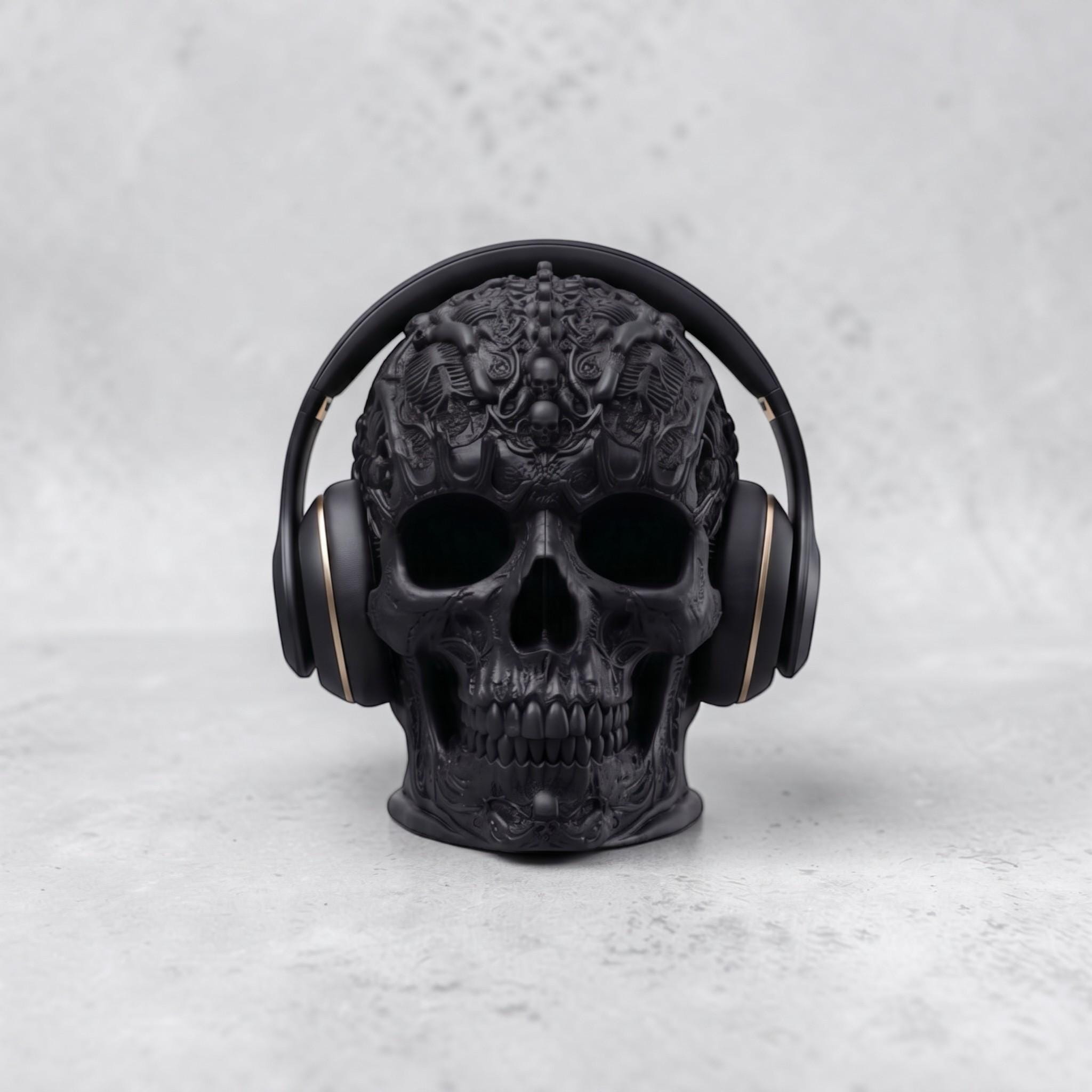 Gothic Skull Headphone Stand – Dark Academia Desk Decor
