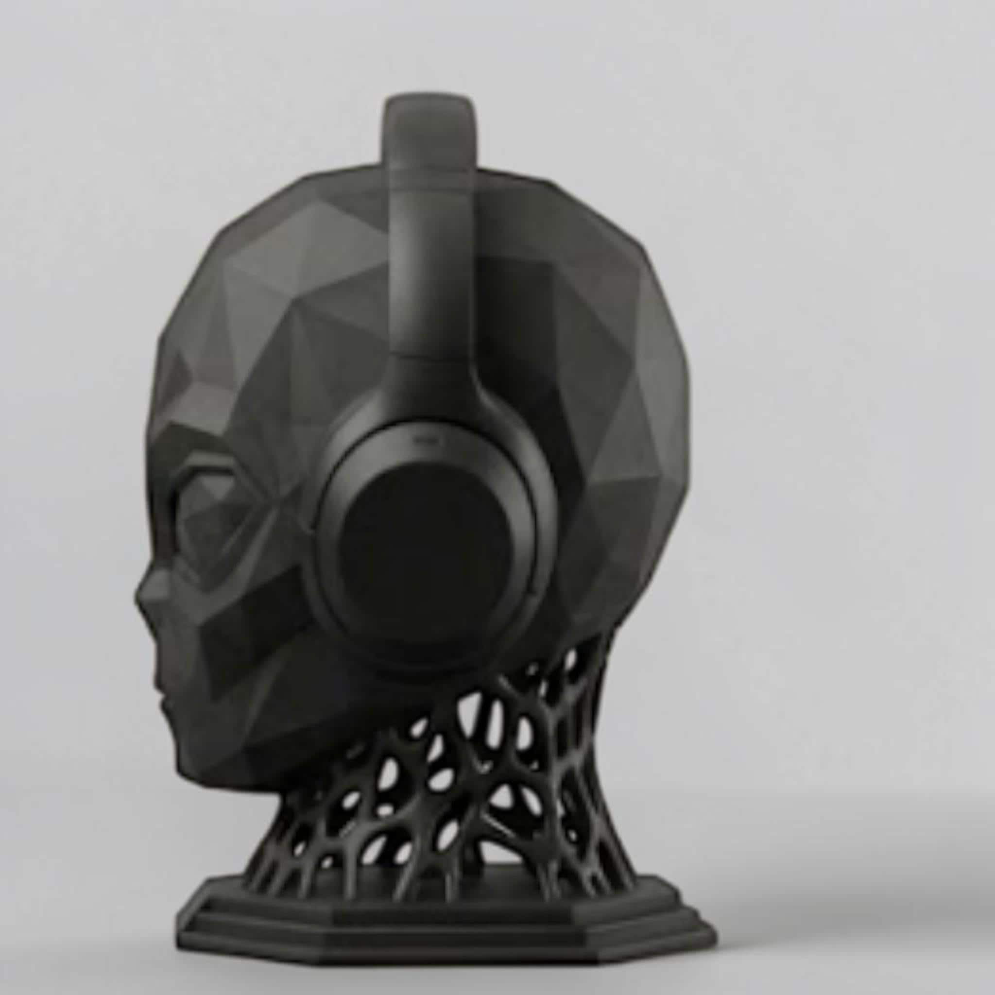 Alien Headphone Stand – Matte Black Extraterrestrial Desk Sculpture