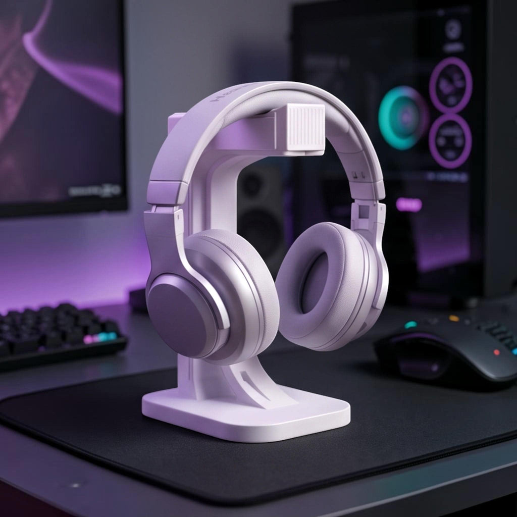 White Gaming Headset Stand – Minimalist 3D Printed Desk Organizer