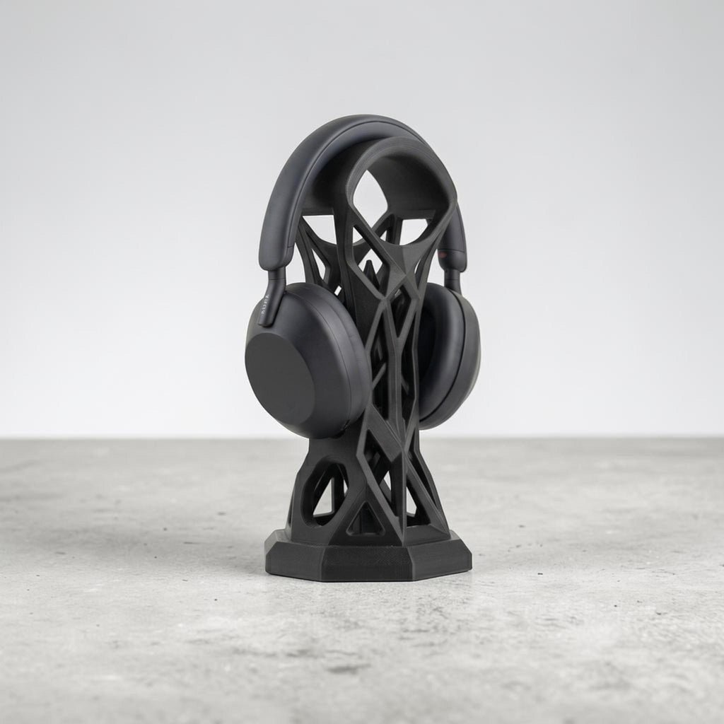 Cage Design Headphone Holder – 3D Printed Black Gaming Desk Stand