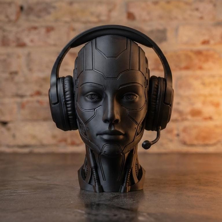 Futuristic Android Headset Holder – Cyberpunk 3D Printed Desk Decor