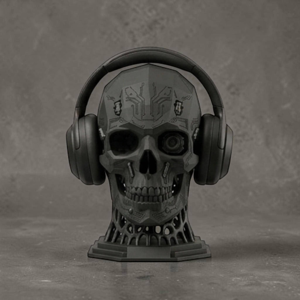 Mechanical Skull Headset Holder – Industrial Sci-Fi Gaming Desk Decor