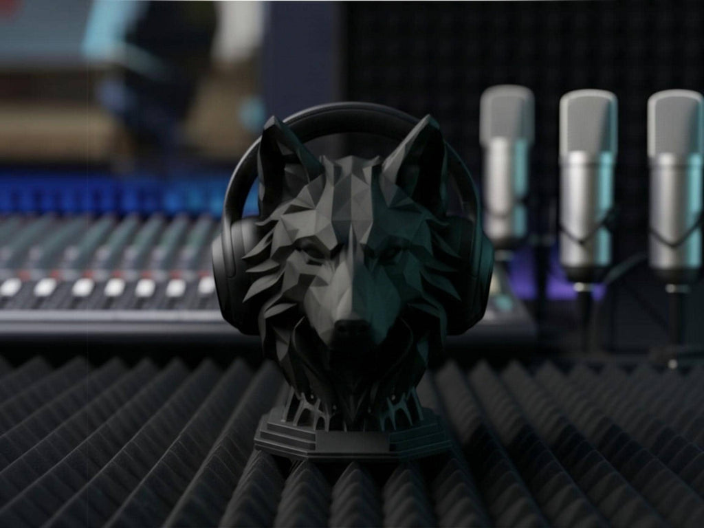 Geometric Wolf Headphone Stand – Hexagonal Base, Multi-Color Edition