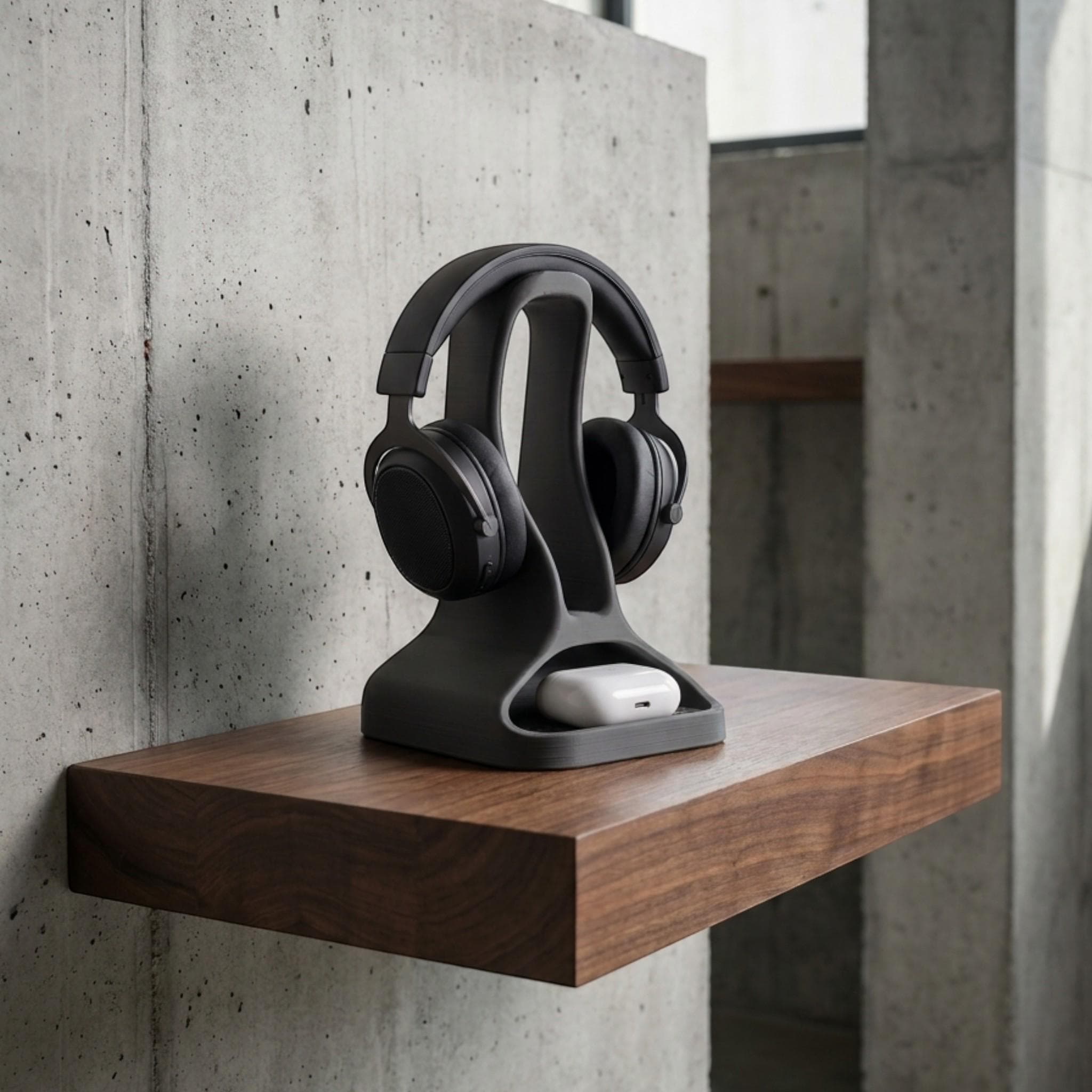 Headphone Stand with Earbud Tray – Minimalist 3D Printed Organizer