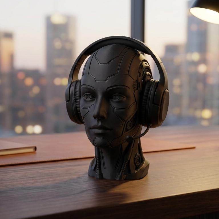 Futuristic Android Headset Holder – Cyberpunk 3D Printed Desk Decor