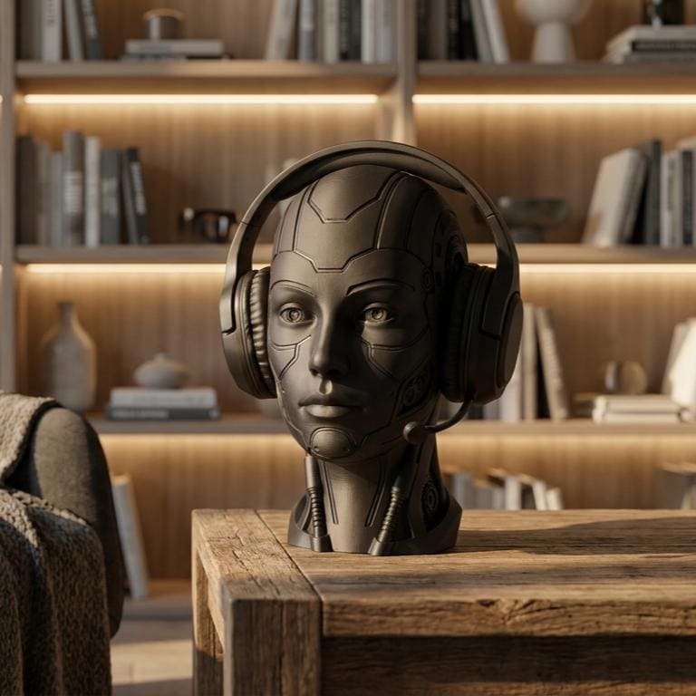 Futuristic Android Headset Holder – Cyberpunk 3D Printed Desk Decor