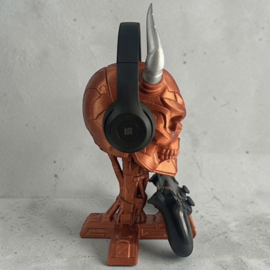 3D Printed Cyber Skull Headset Stand Controller Holder Copper Silver Metallic Finish __etsy:7892097356