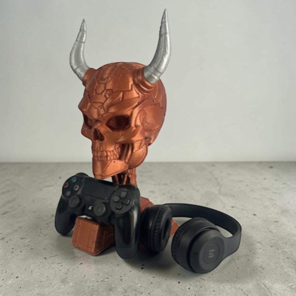 3D Printed Cyber Skull Headset Stand Controller Holder Copper Silver Metallic Finish __etsy:7940054723
