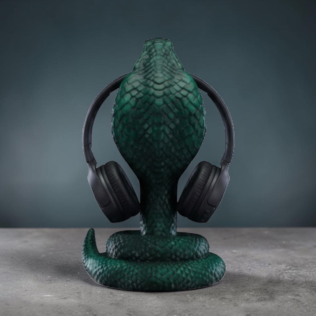 3D Printed King Cobra Headphone Hanger, Metallic Green PLA, 36cm __etsy:7939843665