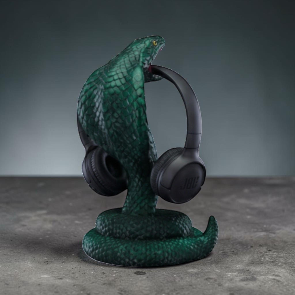 3D Printed King Cobra Headphone Hanger, Metallic Green PLA, 36cm __etsy:7891886354