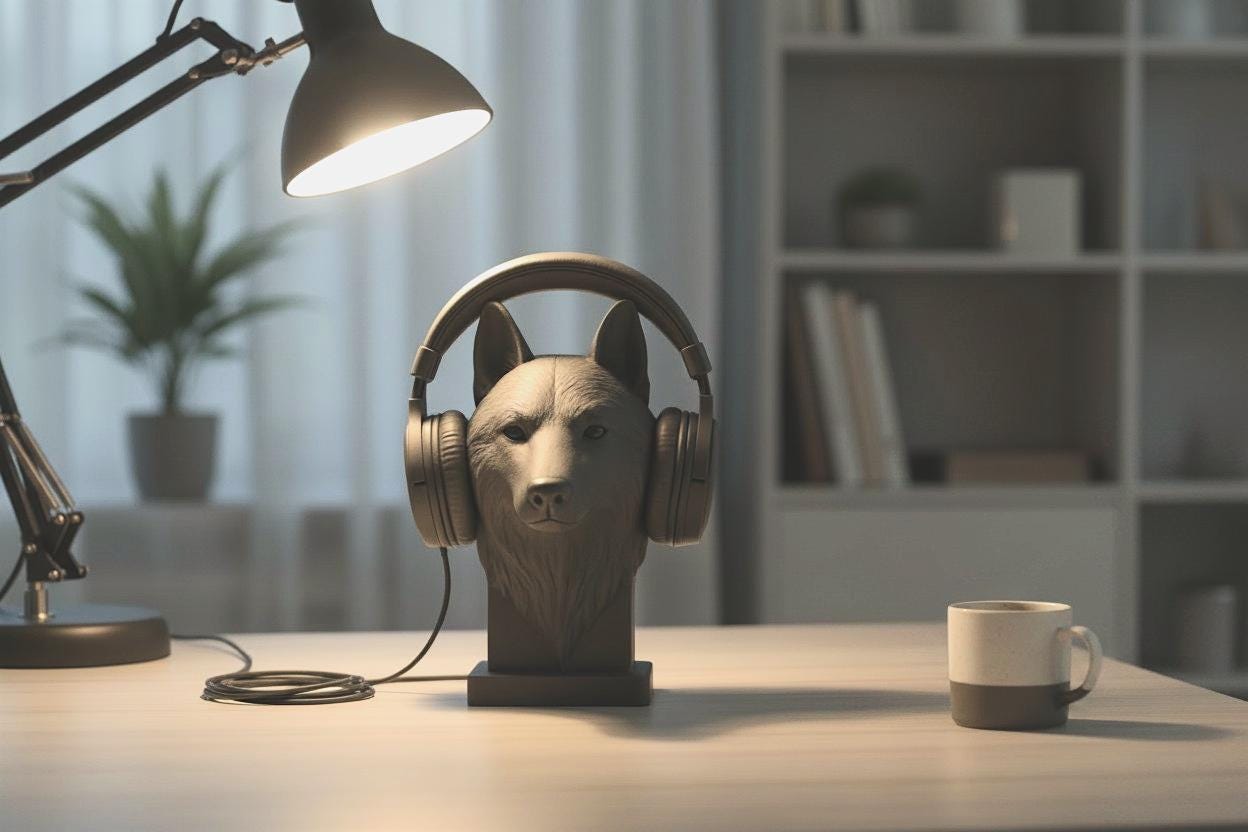 3D Printed Wolf Headphone Stand, Animal Desk Decor, Gaming Headset Holder __etsy:8040503978