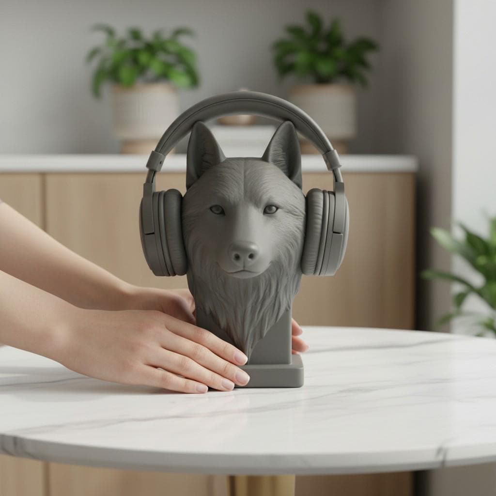 3D Printed Wolf Headphone Stand, Animal Desk Decor, Gaming Headset Holder __etsy:7945323594