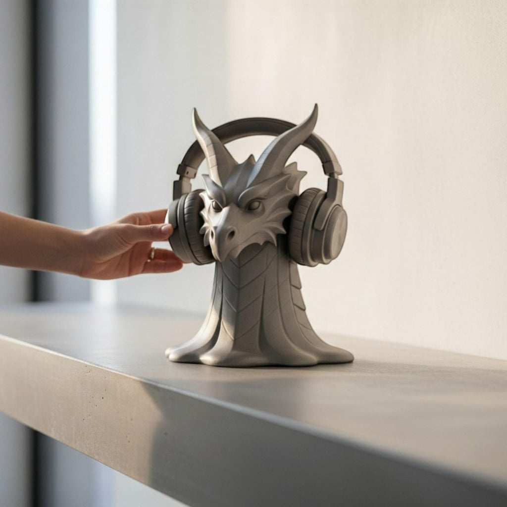 Dragon Head Headphone Stand, Gamer Room Desk Headset Holder, Fantasy Gothic 3D Printed Model __etsy:7795052037