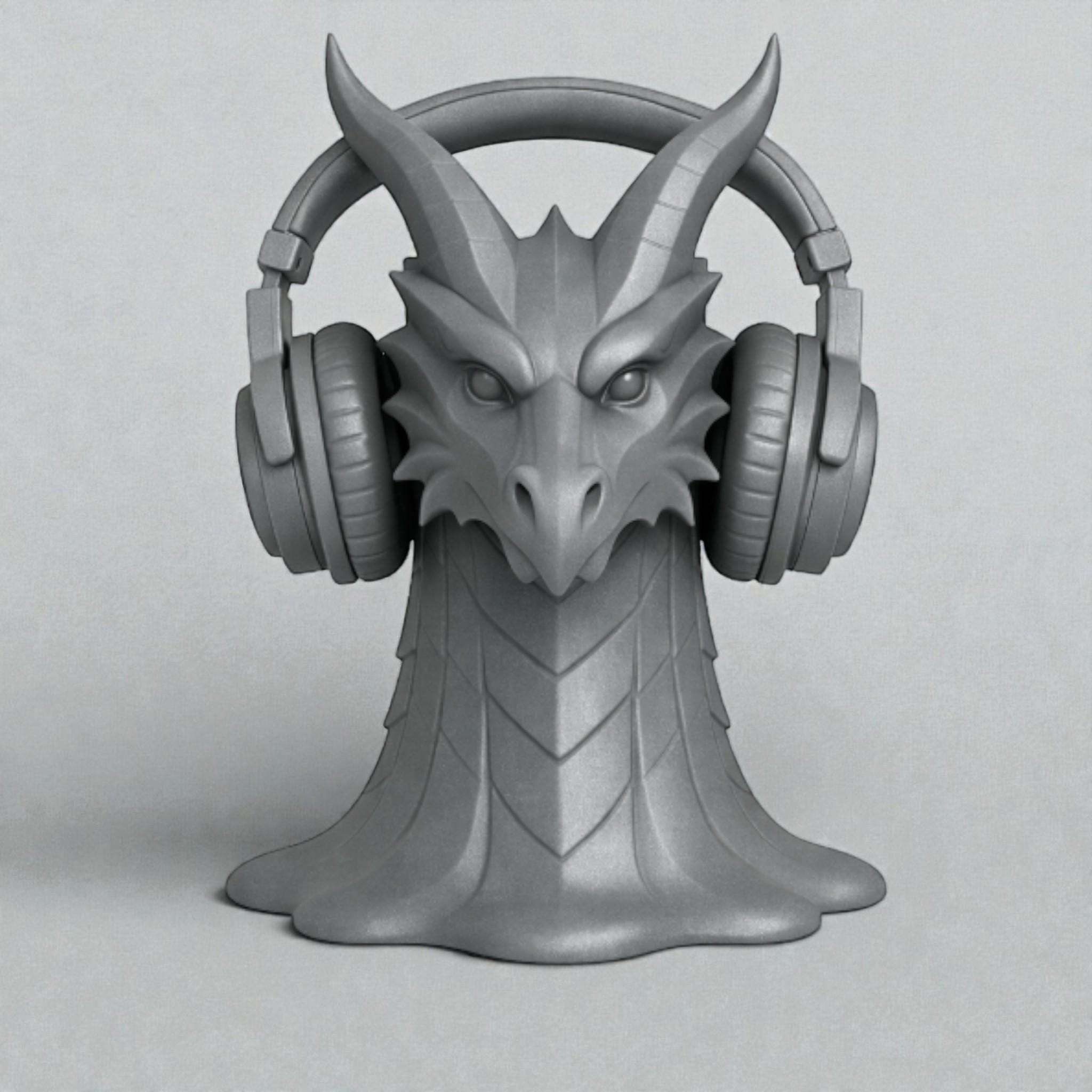 Dragon Head Headphone Stand, Gamer Room Desk Headset Holder, Fantasy Gothic 3D Printed Model __etsy:7685243101