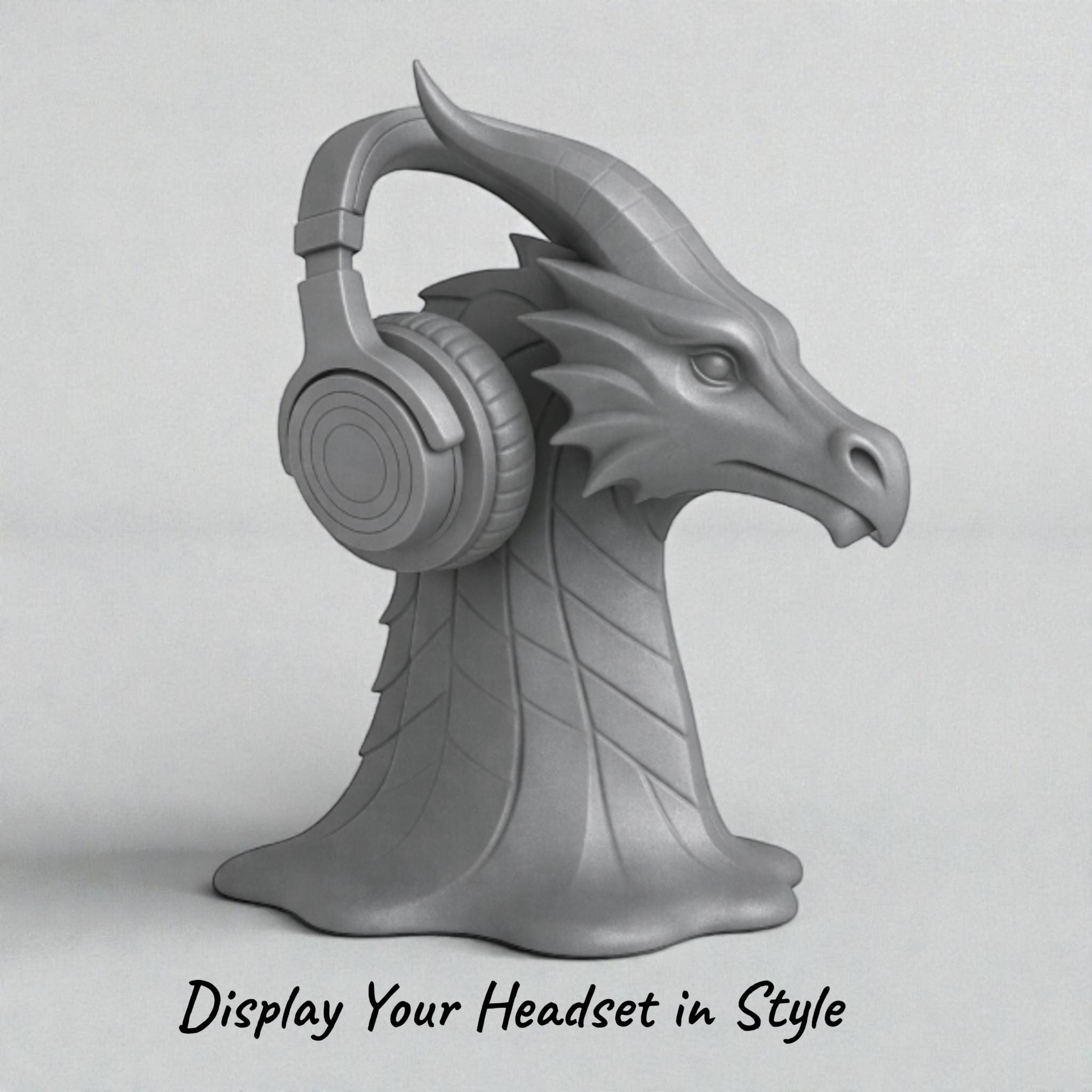 Dragon Head Headphone Stand, Gamer Room Desk Headset Holder, Fantasy Gothic 3D Printed Model __etsy:7685243171