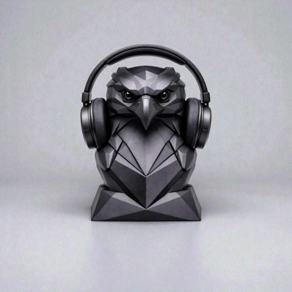 Eagle Headphone Stand, Geometric Black Desk Holder __etsy:7703364647