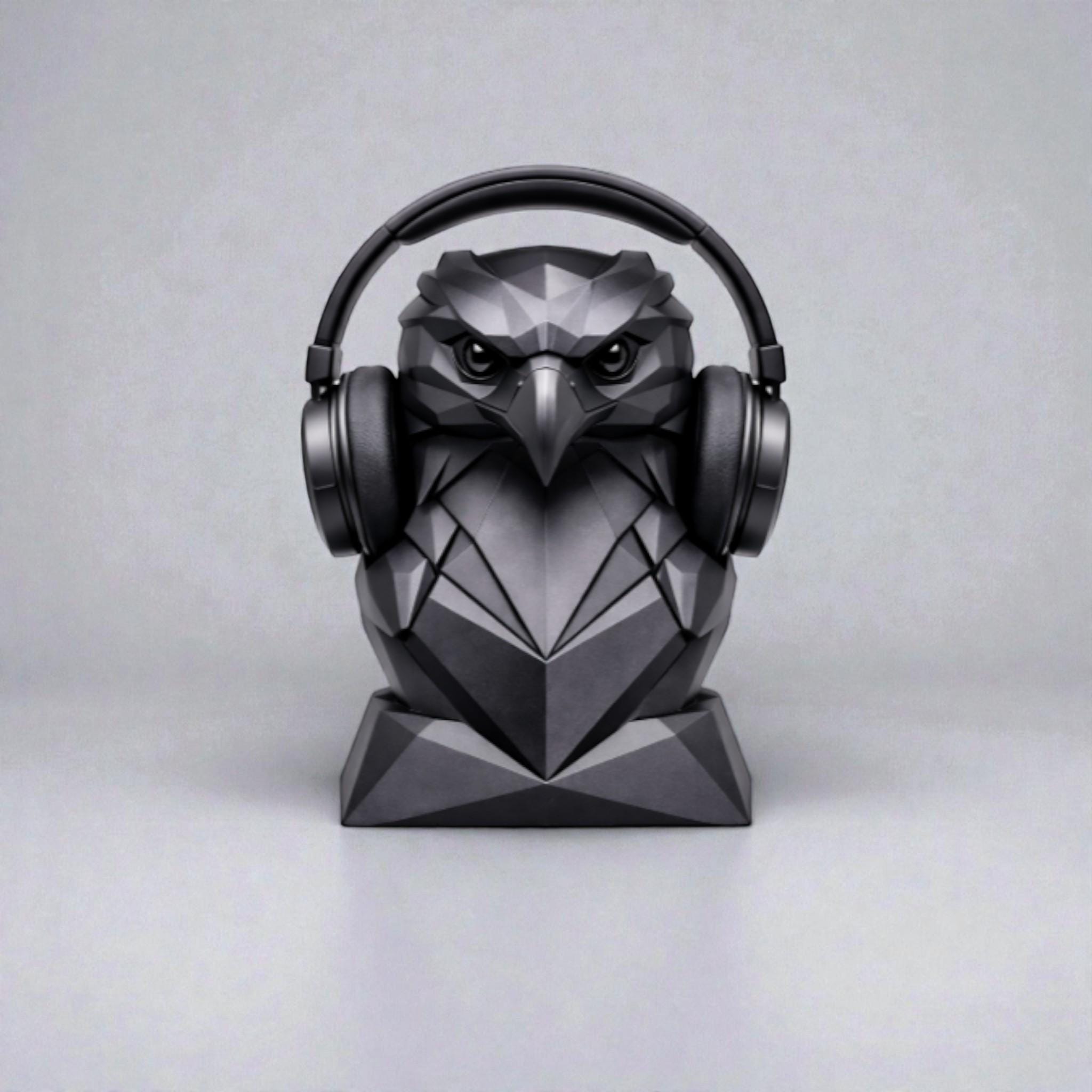 Eagle Headphone Stand, Geometric Black Desk Holder __etsy:7703364647