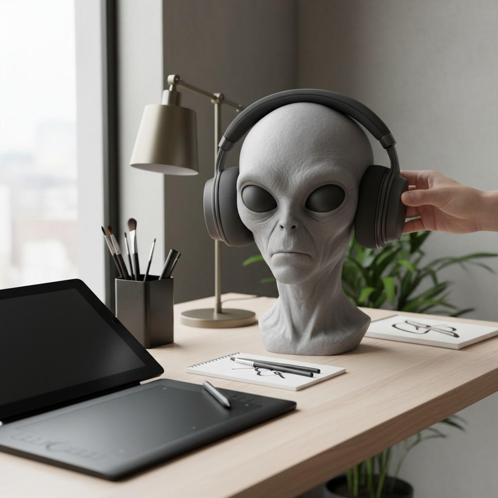 Headphone Stand Alien Bust, Sci-Fi Desk Decor __etsy:7930804844