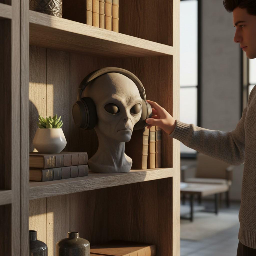 Headphone Stand Alien Bust, Sci-Fi Desk Decor __etsy:7977425881