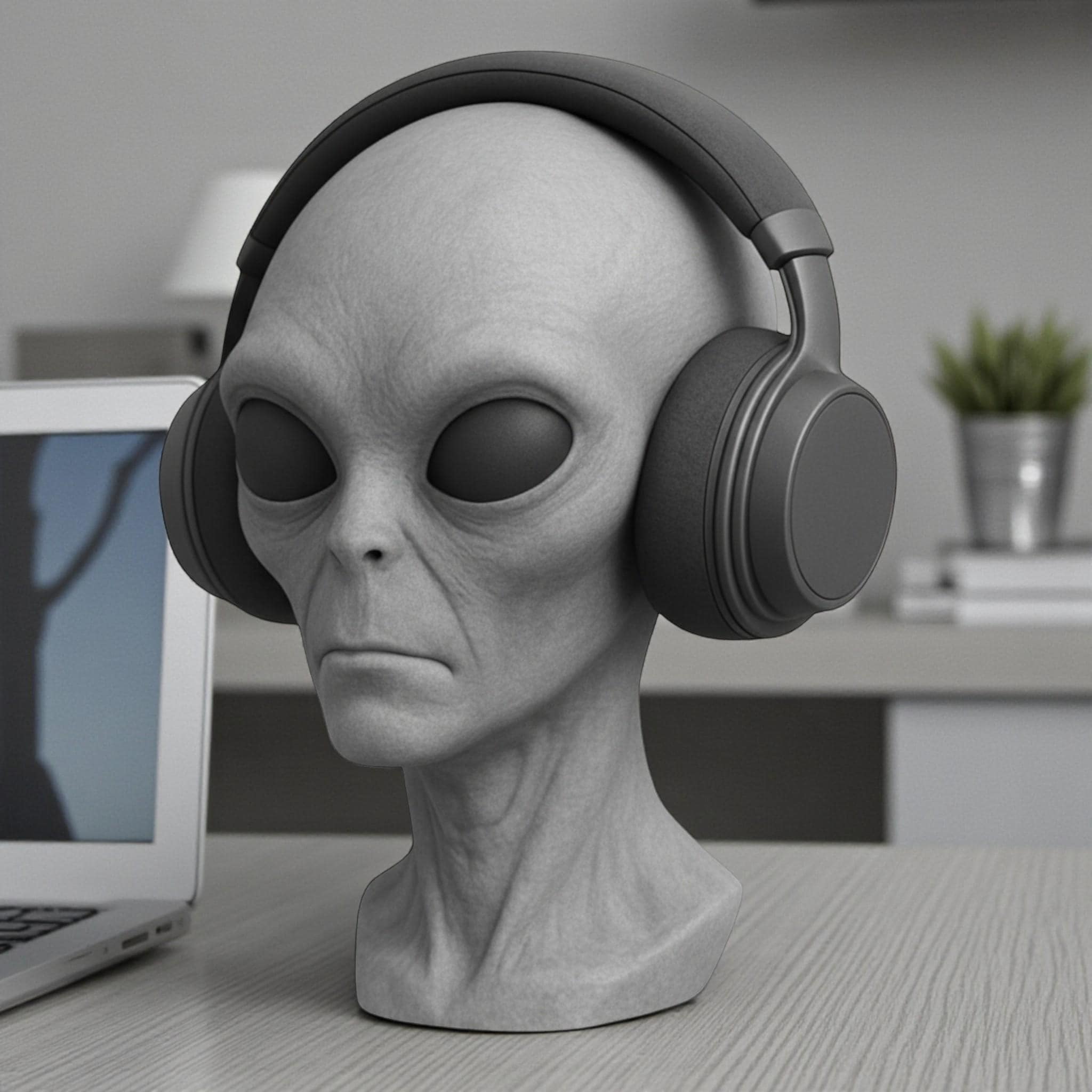 Headphone Stand Alien Bust, Sci-Fi Desk Decor __etsy:7633899738