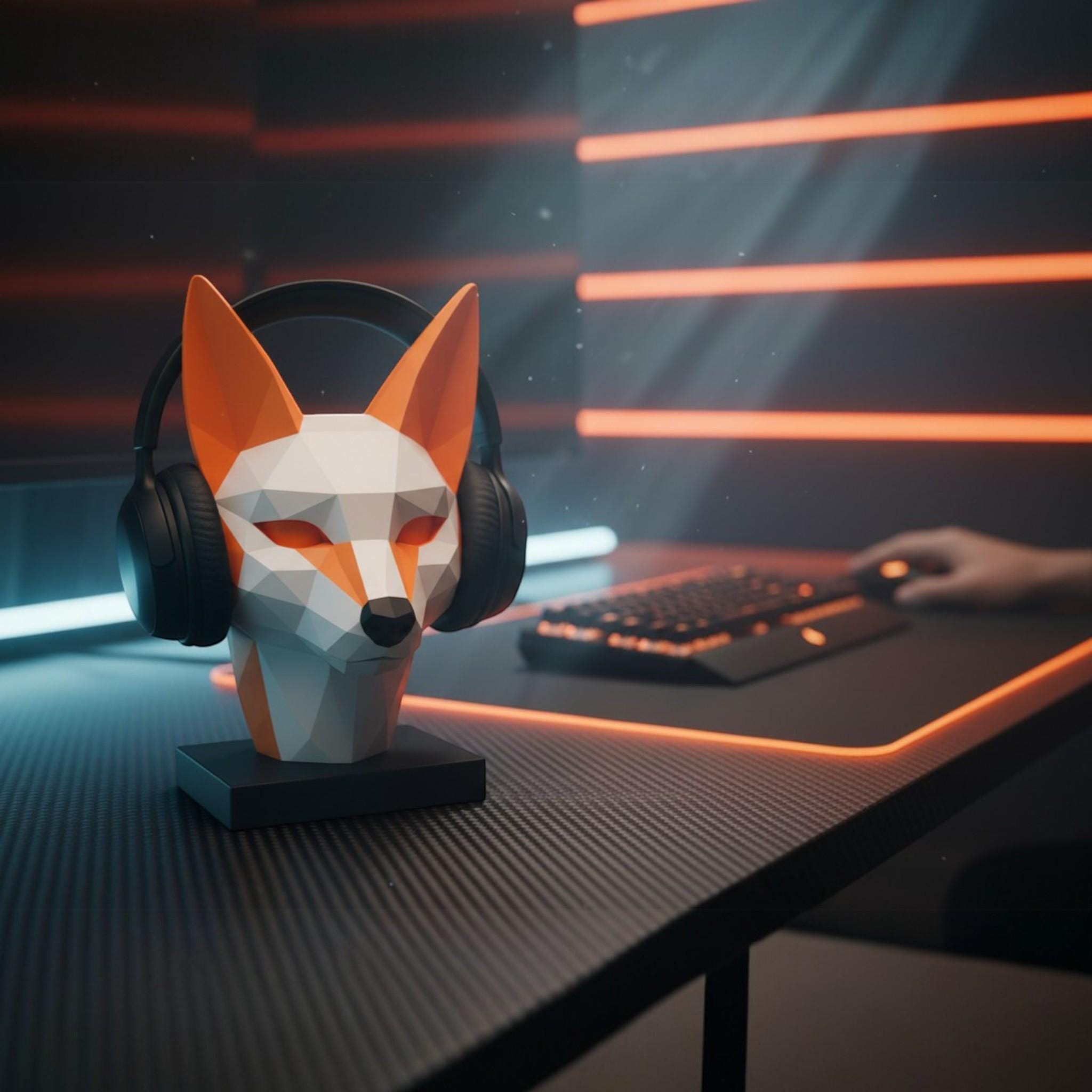 Headphone Stand Fox, 3D Printed Polygonal Holder, Geometric Gaming Desk Decor, Modern Headset Stand __etsy:7781061548