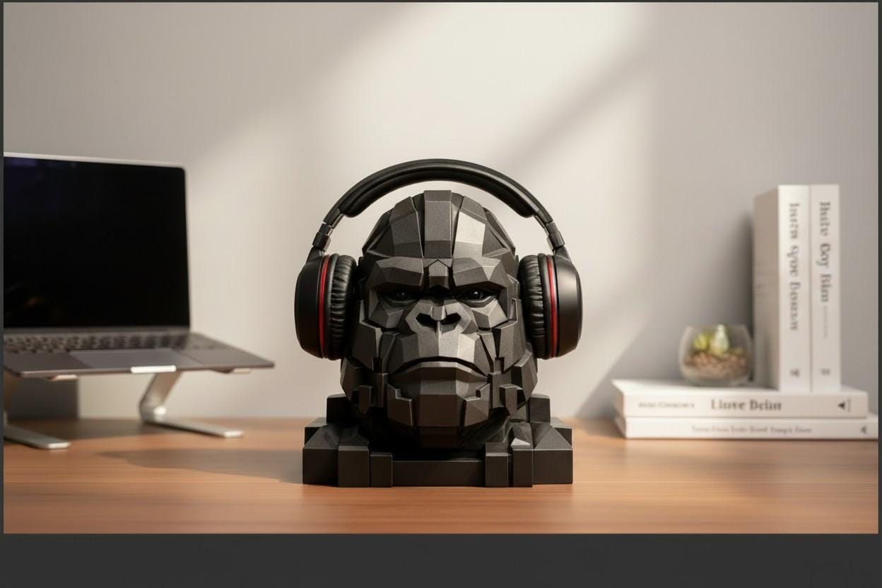 Headphone Stand Gorilla, Gaming Desk Decor __etsy:8054518085