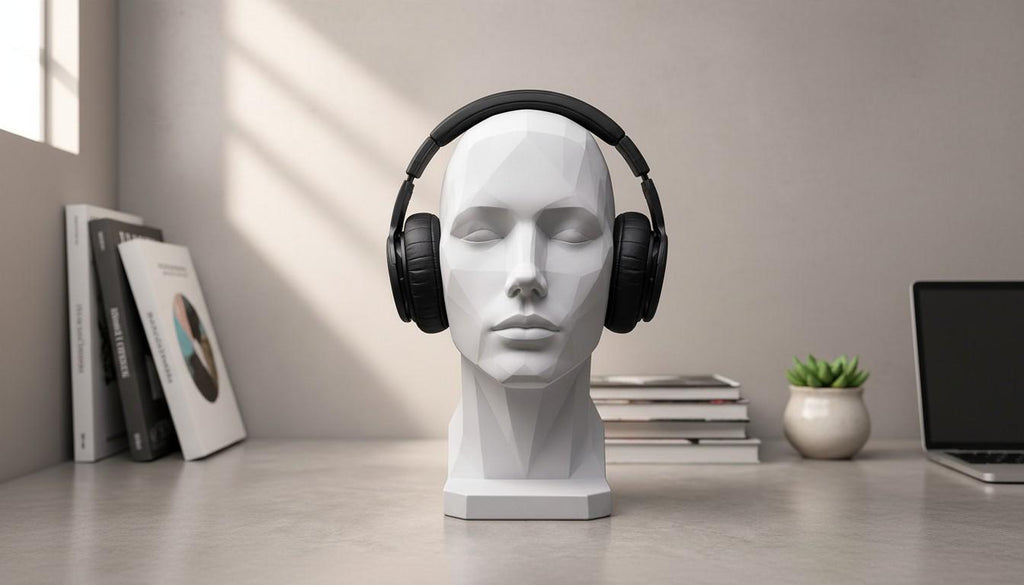 Headphone Stand Human Bust, Minimalist Modern Desk Headset Holder __etsy:7975641790
