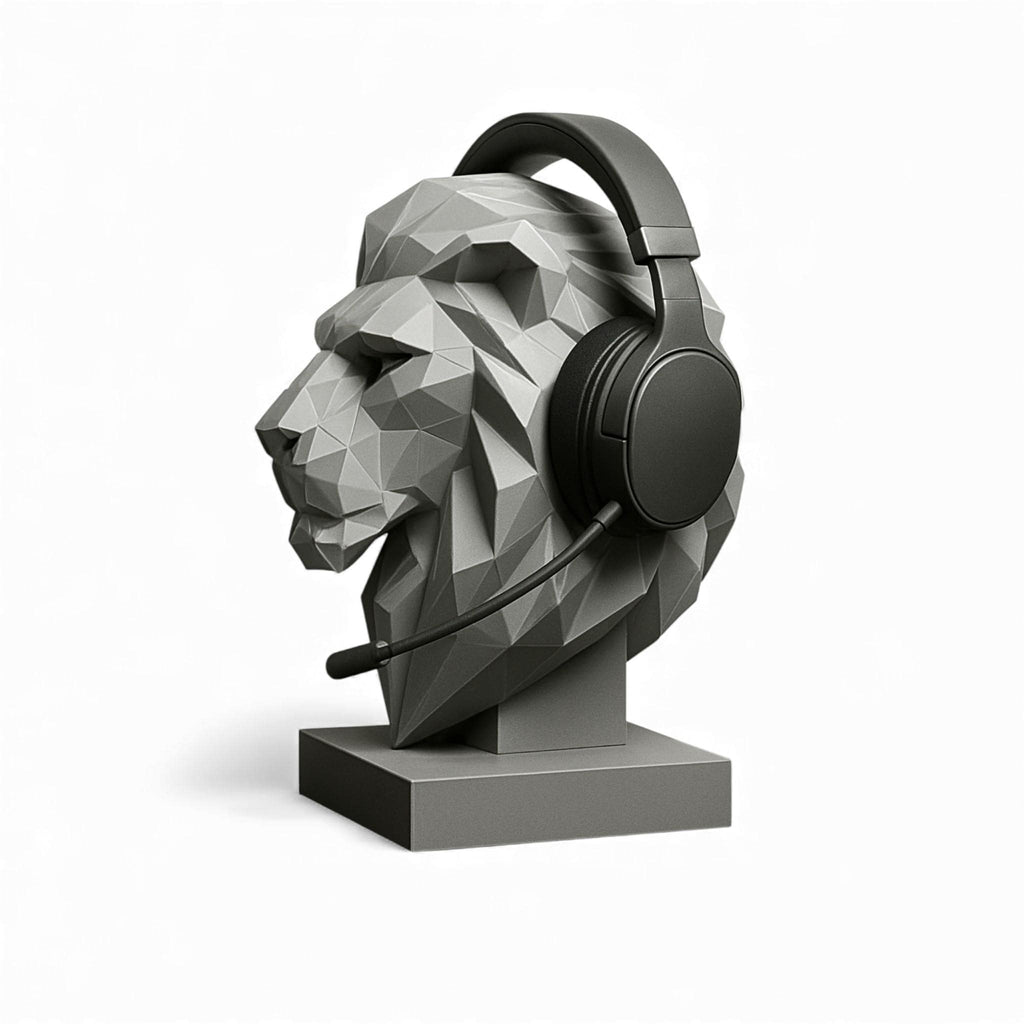 Headphone Stand Lion Bust, 3D Printed Low-Poly, Geometric Gaming Desk Decor __etsy:7494746026