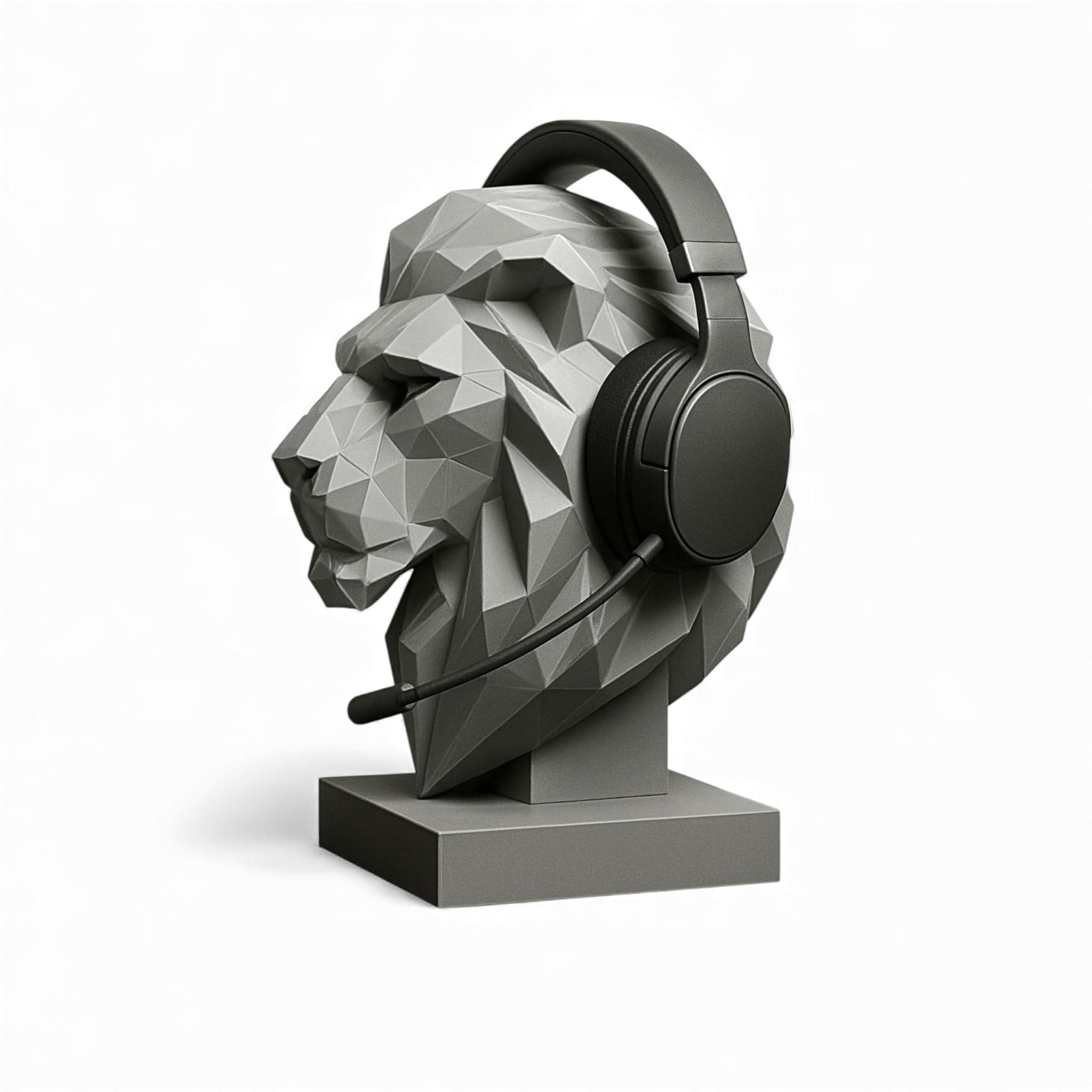 Headphone Stand Lion Bust, 3D Printed Low-Poly, Geometric Gaming Desk Decor __etsy:7494746026