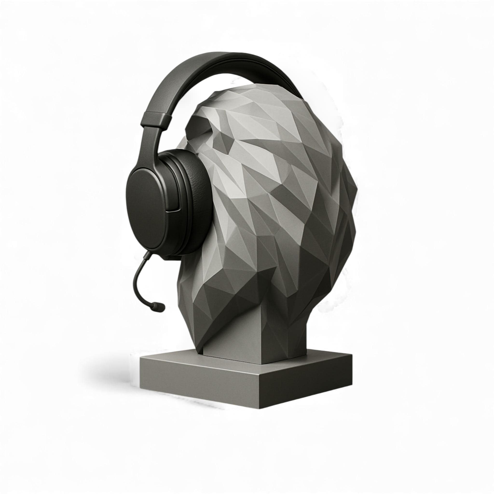 Headphone Stand Lion Bust, 3D Printed Low-Poly, Geometric Gaming Desk Decor __etsy:7494746028