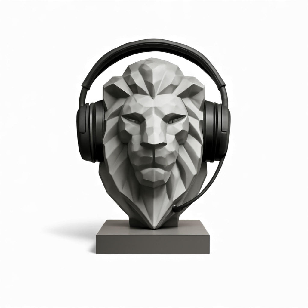 Headphone Stand Lion Bust, 3D Printed Low-Poly, Geometric Gaming Desk Decor __etsy:7542684541