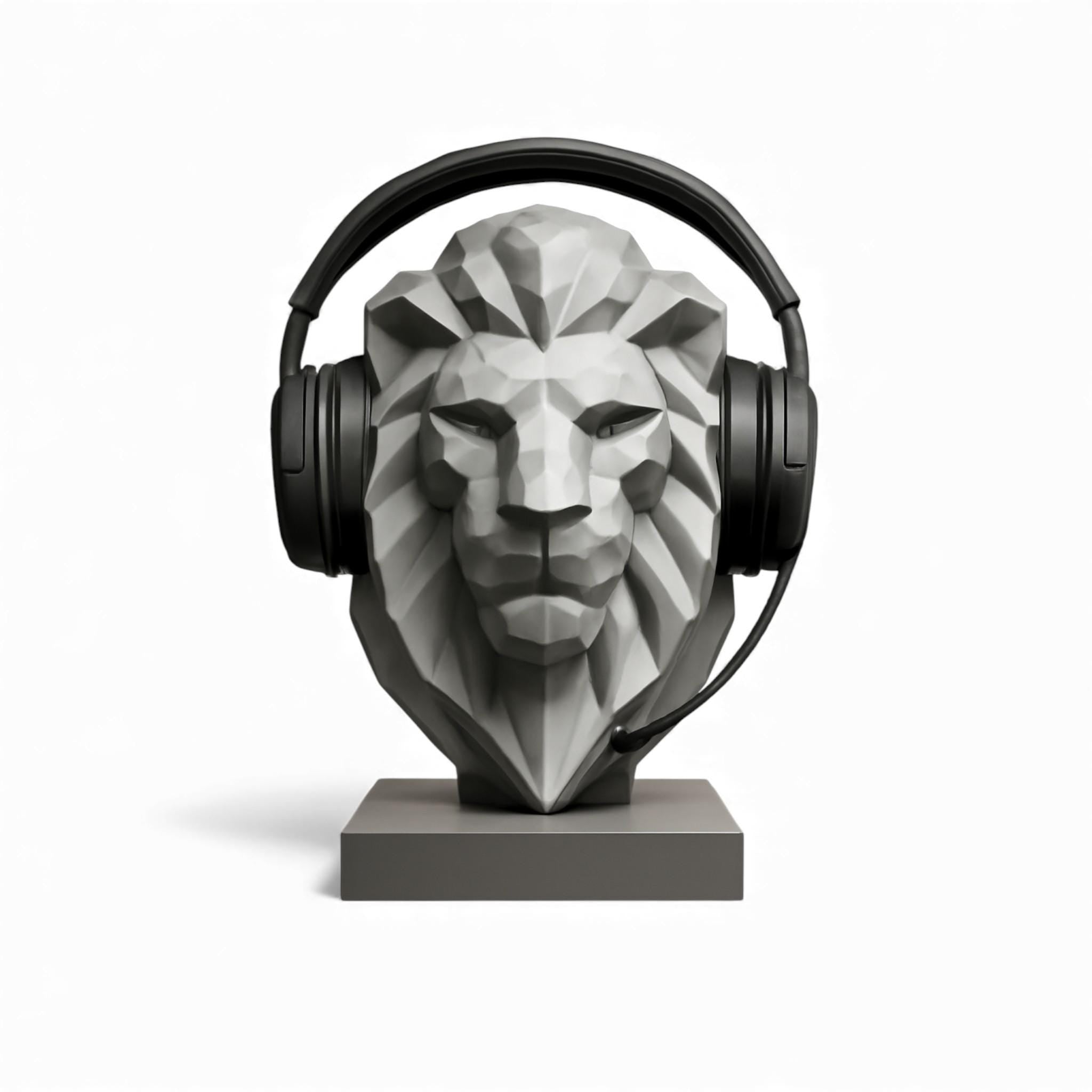 Headphone Stand Lion Bust, 3D Printed Low-Poly, Geometric Gaming Desk Decor __etsy:7542684541