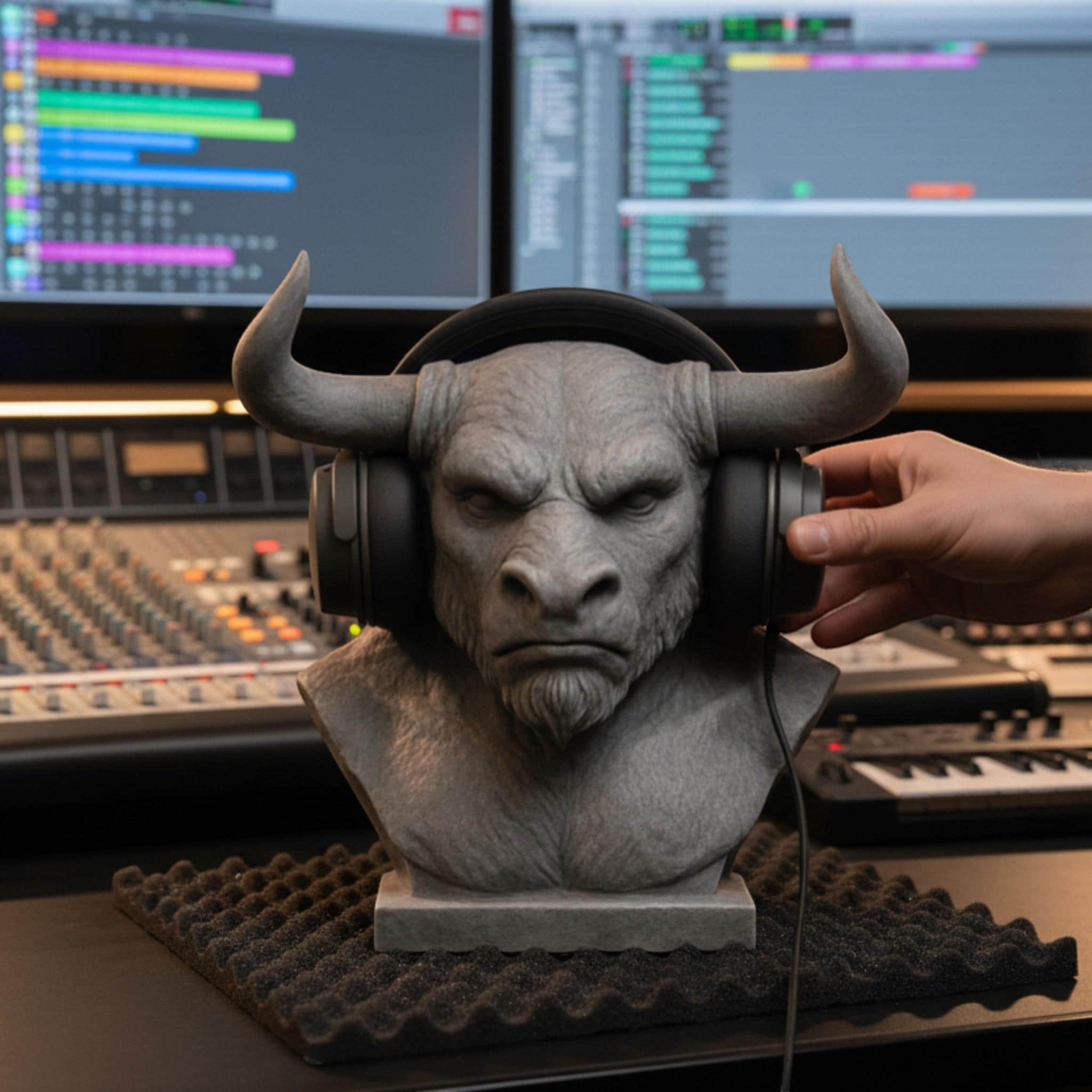 Headphone Stand Minotaur Bust, Horned Headset Holder, Mythology Gamer Desk Decor __etsy:7871209847