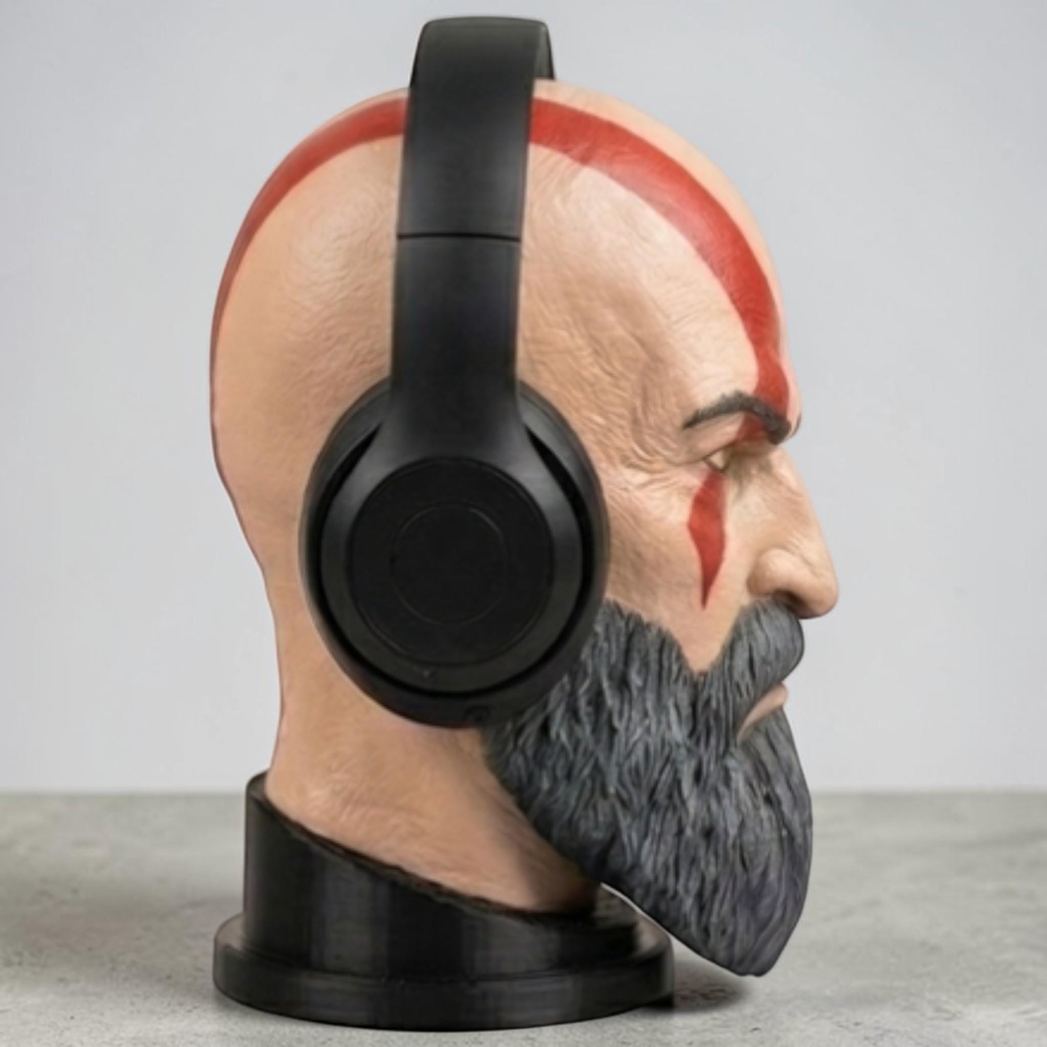 Kratos Headset Stand – God of War Bust 3D Printed Gamer Desk Decor __etsy:7904650171