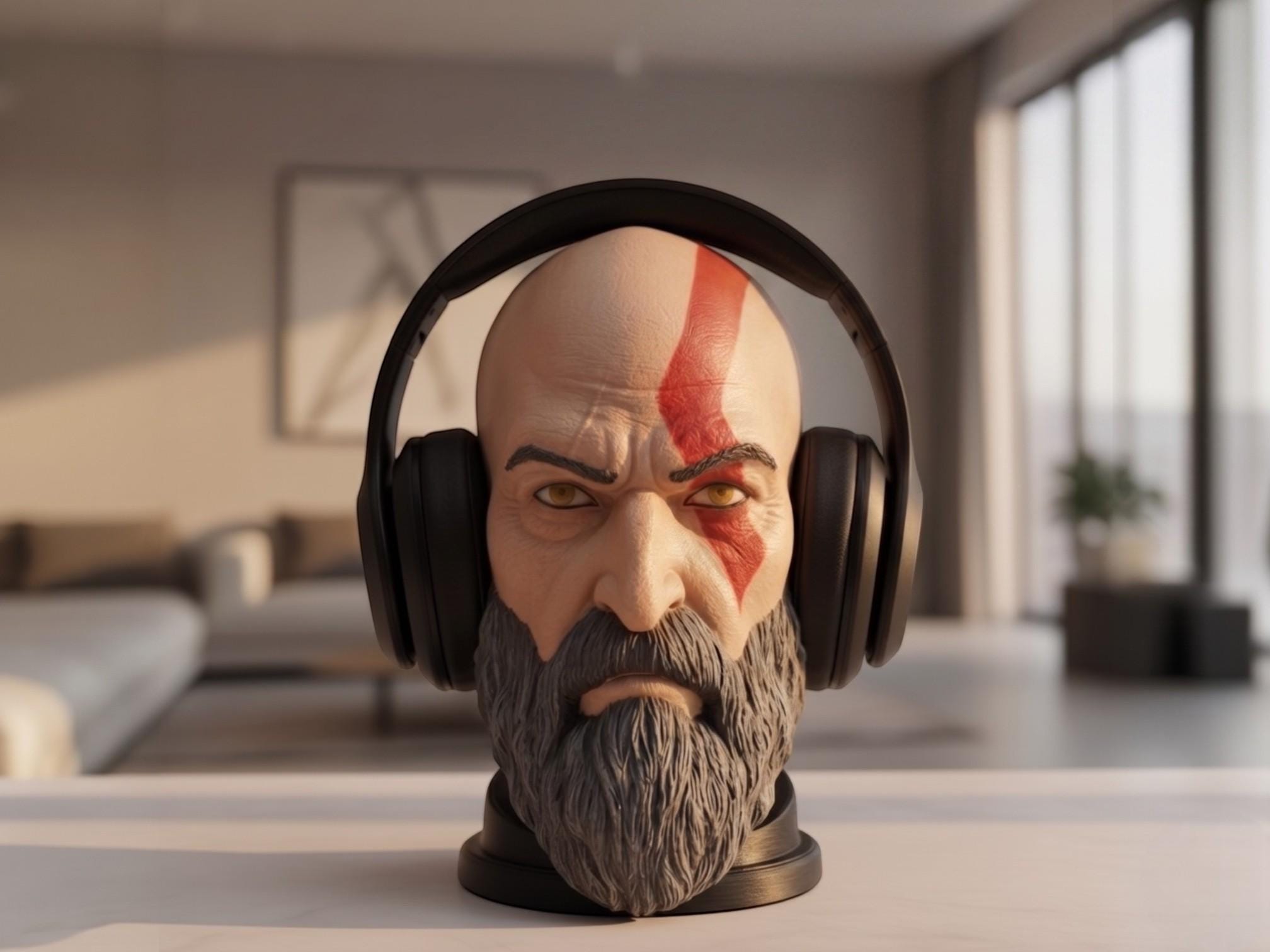 Kratos Headset Stand – God of War Bust 3D Printed Gamer Desk Decor __etsy:8059306233